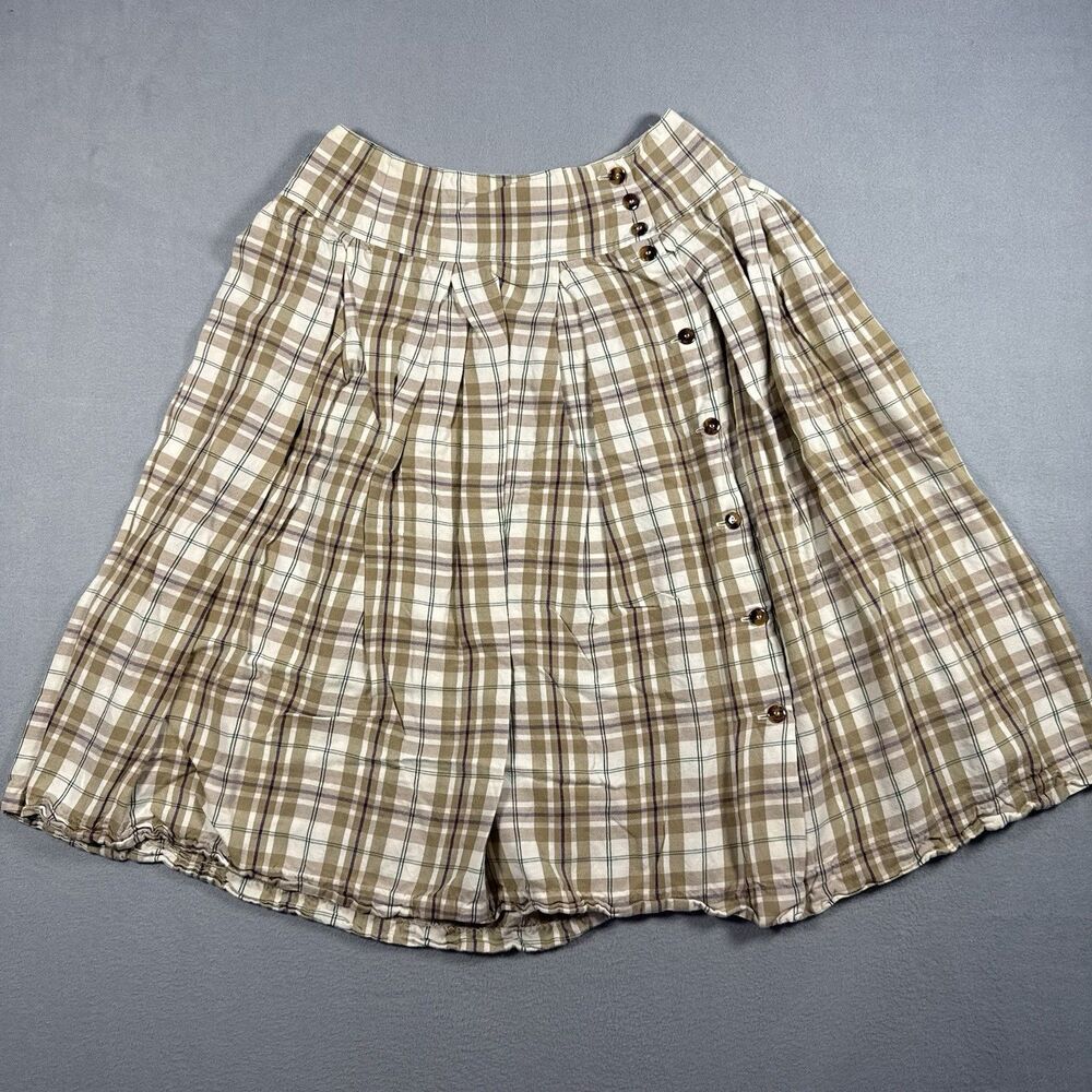 Vintage Liz Claiborne Plaid Skirt Sz 10 Wool Blend Button Front Pleated